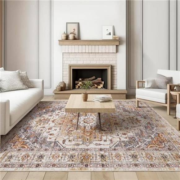 Washable Rug 8x10 Area Rugs for Living Room - Stain Resistant Non-Slip Backing